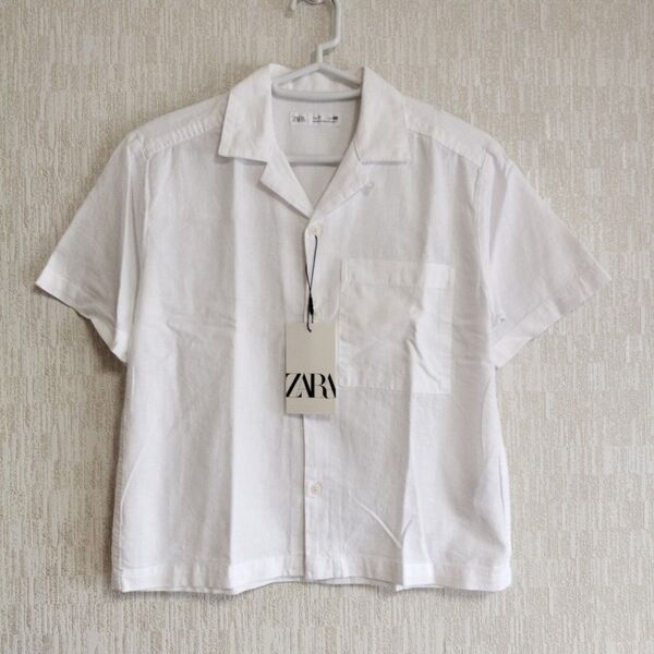 122cm 7years ZARA 綿麻 開襟半袖シャツ キッズ
