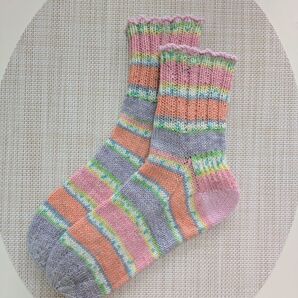 Opal KFSコットン ジェラート で編んだ さらっとソックス 手編み ☆22.5から24.5cmぐらいの方に☆春夏