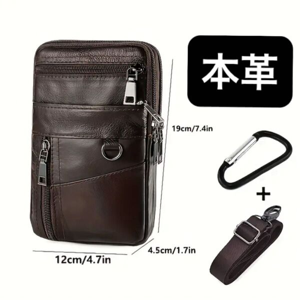 本革★スマホバッグ 携帯電話バッグ 牛革 縦型 ジッパー コーヒー ブラウン レザー ジェニュインレザー 斜め掛け ウエストバッグ