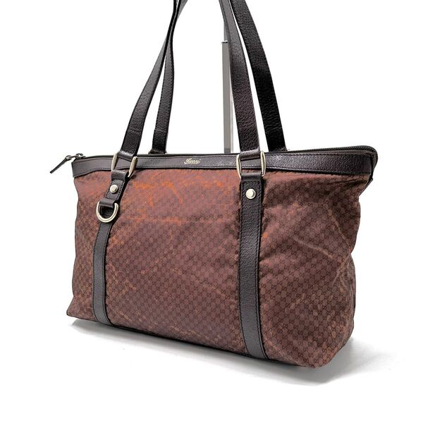 GUCCI グッチ アビー GGナイロン マイクロGGトート ショルダーバッグ レザー ダークブラウン 268640/204991