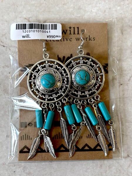 ハンドメイド ピアス ターコイズ フェザー ネイティブ アクセサリー ジュエリー ドリームキャッチャー