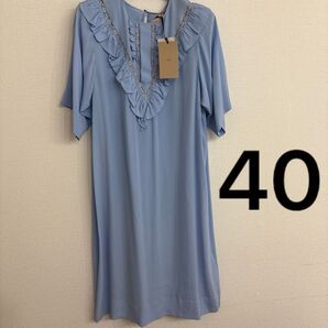 40 N°21 水色 ブルー 半袖 膝丈 ワンピース インナーワンピース