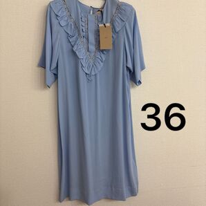 36 N°21 水色 ブルー 半袖 膝丈 ワンピース インナーワンピース