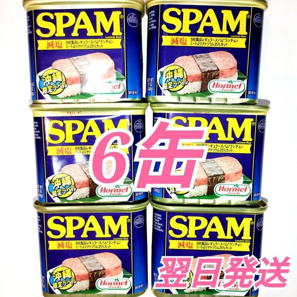 ★アメリカ★ 沖縄限定ラベル SPAM スパムランチョンミート 減塩 6缶セット