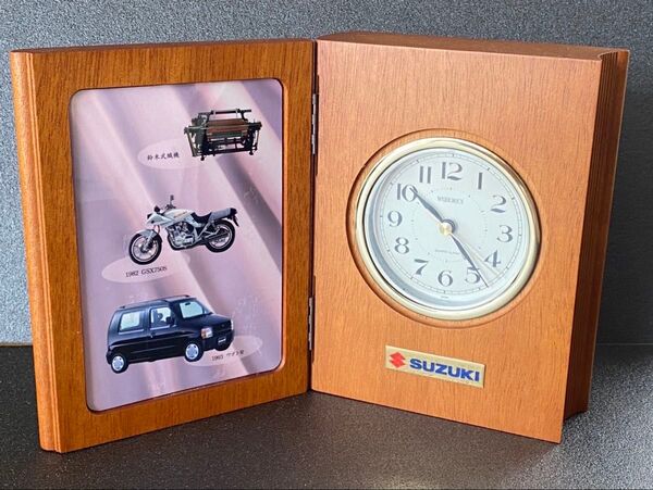 レトロ 旧車 スズキ SUZUKI 非売品 木製 置時計 希少の稼動品 当時物 ワゴンR GSX750S カタナ