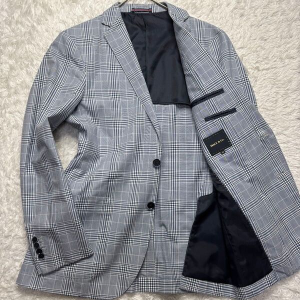 【極美品】MALE &CO メイルアンドコー アンジェリコ テーラードジャケット 2B タータンチェック 背抜き 春夏 グレー M