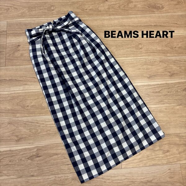 BEAMS HEART ギンガムチェック柄 タイトスカート リボン付き