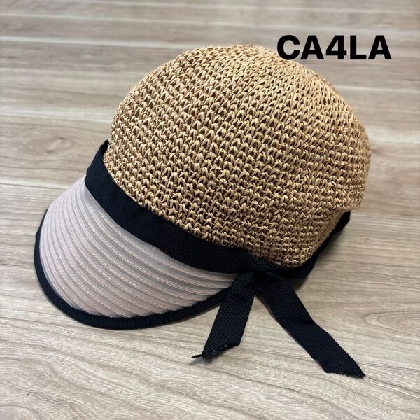CA4LA キャップ 麦わら リボン 異素材