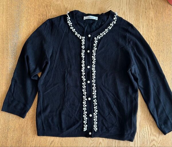 ZARA ビーズ装飾 カーディガン ブラック M