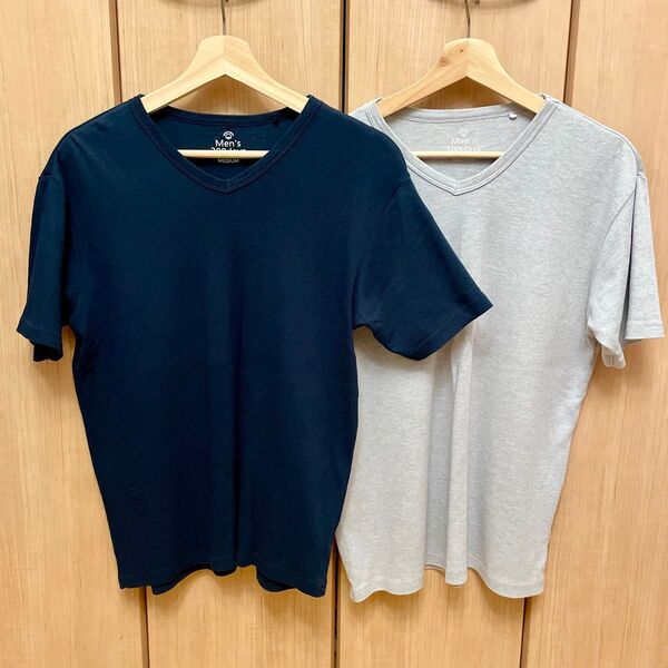 美品 ネイビー グレー Vネック Tシャツ 半袖 カットソー Mサイズ