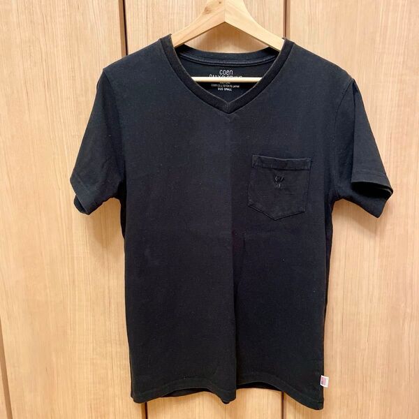 人気 coen コーエン ブラック Vネック Tシャツ ポケット付き