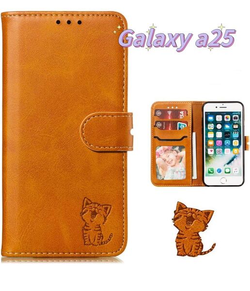 Galaxy A25 5G ケース手帳型 SC-53F SCG33 カード入れ収納 スタンド機能 かわいい 笑顔猫ちゃん 上質