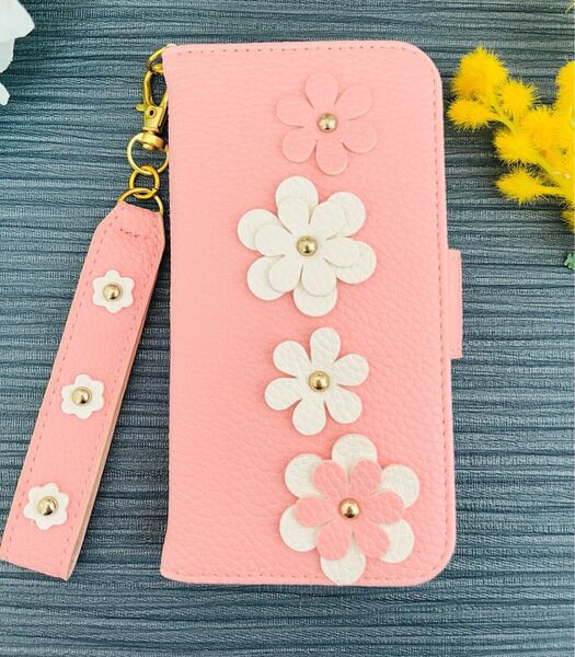 iPhoneSE3 SE2 8 7 ケース 手帳型 全面保護 おしゃれ 手作り花 上品 タッセル付き カード収納 スタンド機能