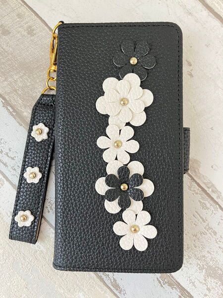 Pixel 9a ケース ピクセル 9a カバー 手帳型 全面保護 上品 おしゃれ 手作り花 タッセル付き 収納 スタンド機能 黒