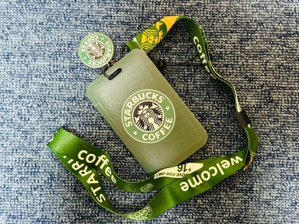 スタバ IDカードホルダー IDカードケース 社員証ケース ネックストラップ付 グリーン