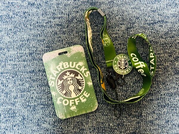 スタバ IDカードホルダー IDカードケース 社員証ケース ネックストラップ付 緑
