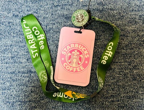 スタバ IDカードホルダー IDカードケース 社員証ケース ネックストラップ付 薔薇色