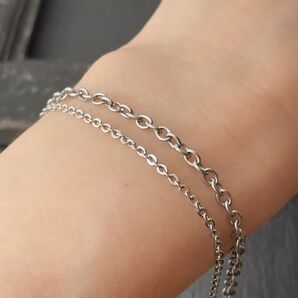 あずきチェーン 2連ブレスレット*ダブルチェーンブレスレット*ステンレスブレスレット*ハンドメイドブレスレット*アンクレット*