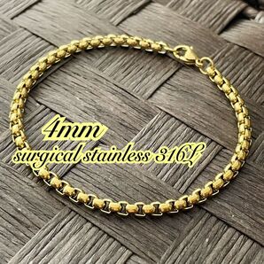 ステンレスブレスレット 4mm ラウンドベネチアンチェーン ゴールド*アンクレット*サージカルステンレス*金属アレルギー対応*