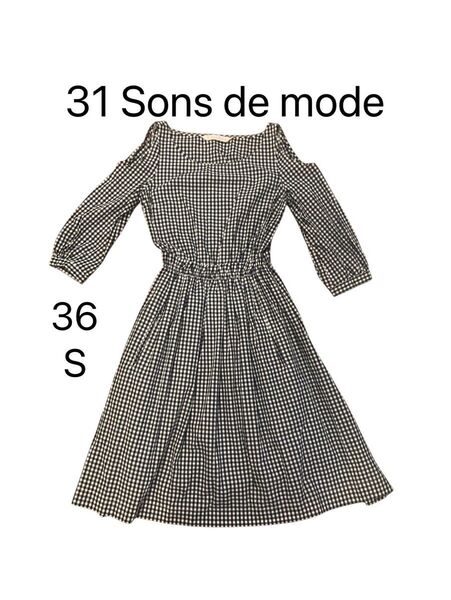 31 Sons de mode ワンピース ギンガムチェック 36 フレア 長袖ワンピース