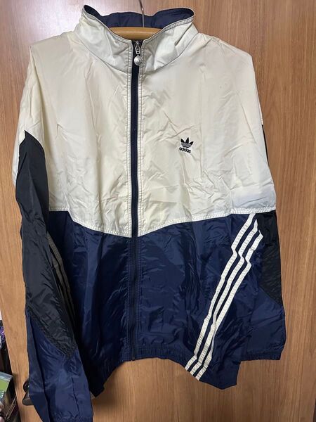 adidas ナイロンジャケット ネイビー/オフホワイト メンズ 古着