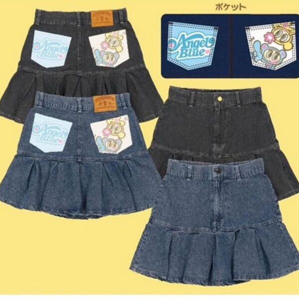 極美品F エンジェルブルー SPINNS コラボ デニムプリーツスカート