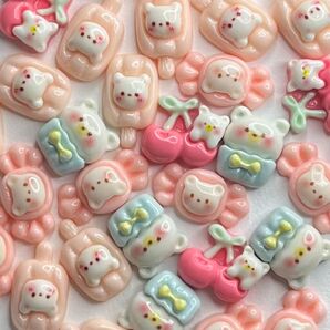 【1セットのみ】デコパーツ まとめ売り 小さめ ピンク クマ さくらんぼ 30個