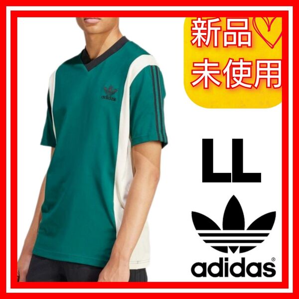 【LL】アディダスオリジナルス アーカイブ パネルTシャツ 新品未使用品 タグ付き Vネック ロゴ刺繍 IS1406