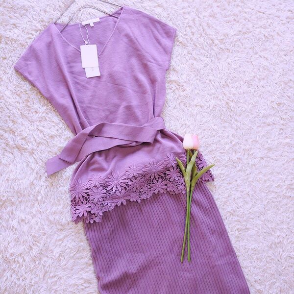 《PROPORTION BODY DRESSING》ウエストマーク裾レースニット×タイトスカートセットアップ ワンピース