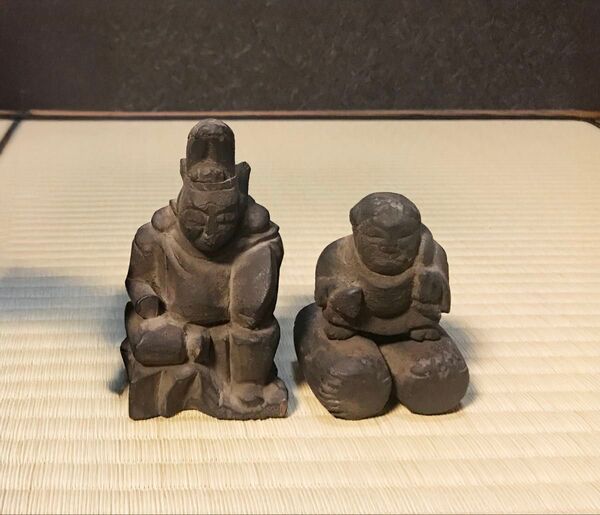 松江 大黒さまと恵比須さま 木彫りの縁起物 骨董品