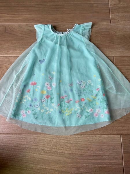 H &M 花柄 ノースリーブワンピース チュールワンピース ミントグリーン
