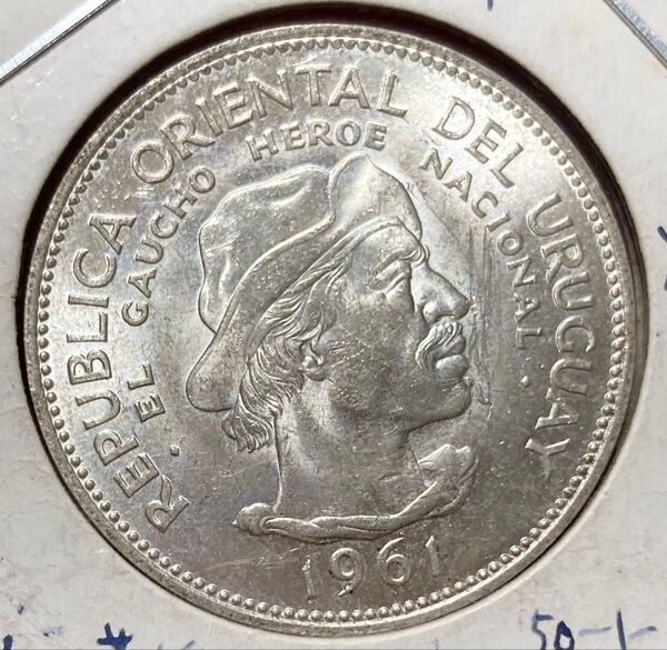 ウルグアイ 10ペソ銀貨 1961年 対スペイン革命150年記念 未使用品