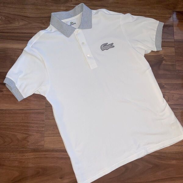 【美品】LACOSTE ラコステ ポロシャツ サイズ3 ビッグワニ Mサイズ 日本製 白 ゴルフウェア