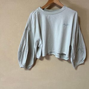 淡いグリーン?ブルー? ショート丈 バルーンスリーブトップス