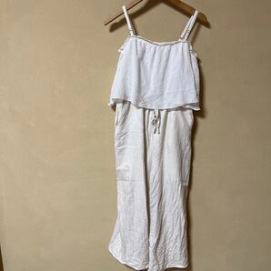 白 キャミソール×ワイドパンツ オールインワン フリル