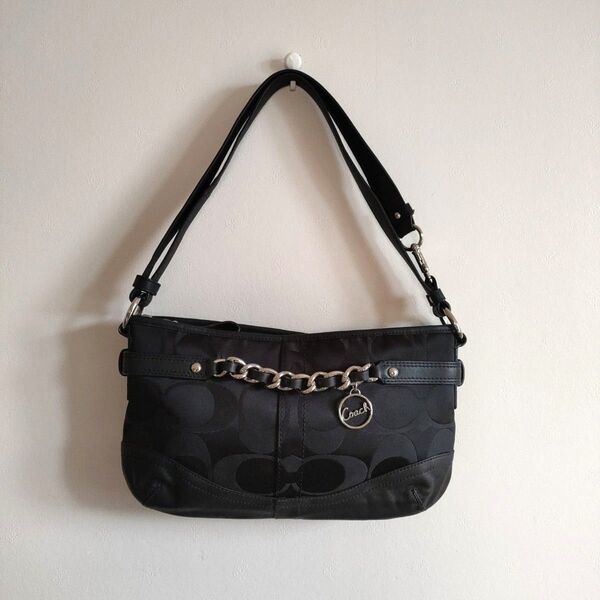 COACH ワンショルダーバッグ シグネチャー コーチ レザー キャンバス 黒 2WAY y2k