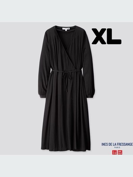 UNIQLO ユニクロ イネス レーヨンカシュクールワンピース ロングワンピース 長袖 XL LL ブラック