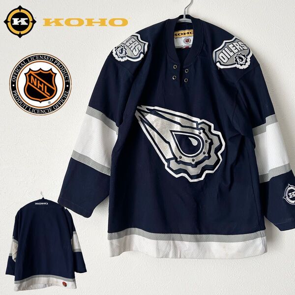 【NHL×KOHO】オイラーズ ホッケーユニフォーム Oilers ゲームシャツ 古着 カナダ製