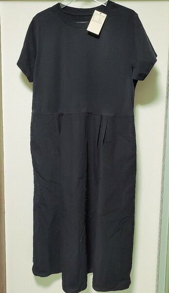 25SS新作 無印良品 涼感 半袖ワンピース XLサイズ カットソー素材と布帛素材を組み合わせたワンピース