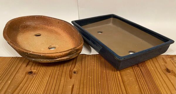 盆栽鉢 植木鉢 鉢 ガーデニング 陶器 盆栽 インテリア 楕円形 長方形 2個セット 園芸 プランター 昭和レトロ