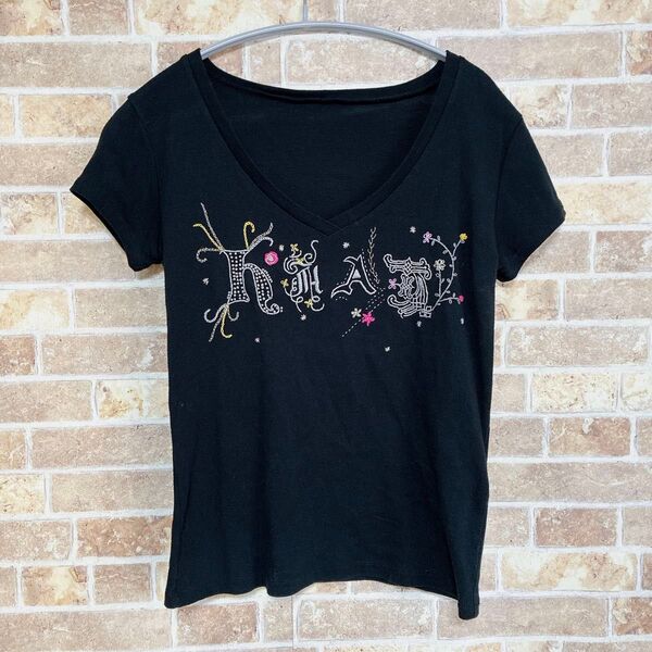 HAAT イッセイミヤケ tシャツ 2 黒いVネックTシャツ 装飾付き Tシャツ 半袖 カットソー 半袖Tシャツ
