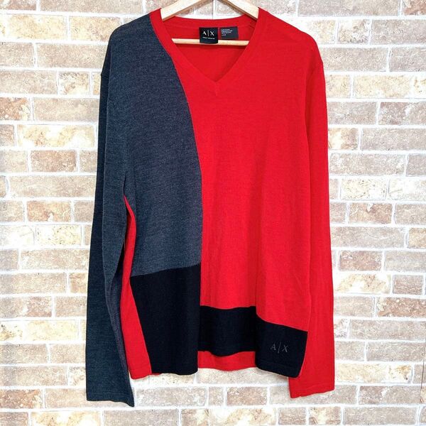 A|X ARMANI EXCHANGE Vネックニット ウール M レッド