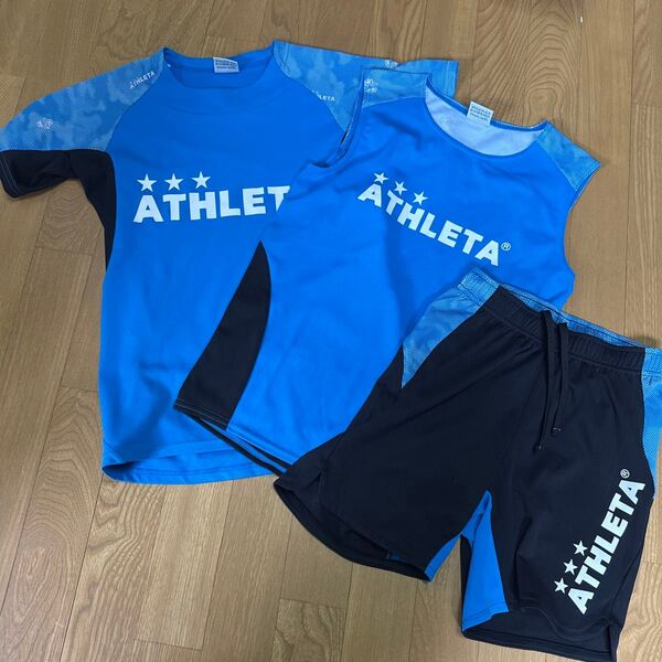 アスレタ 上下 セットアップ 3点セット サッカー ATHLETA 半袖Tシャツ 半袖 プラクティスシャツ フットサル ネイビー