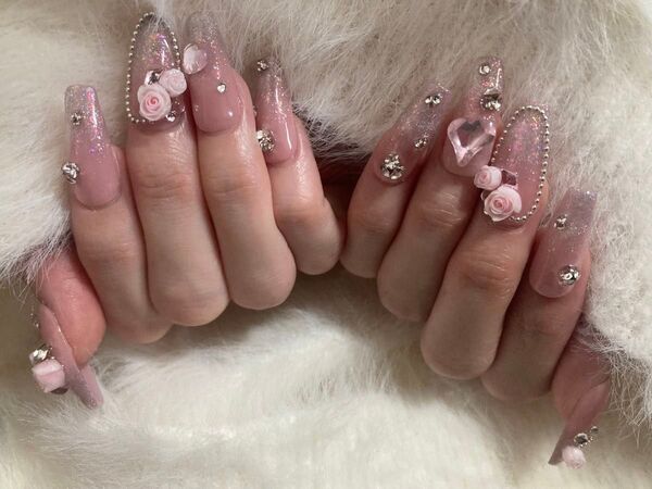 ネイルチップ magnet gel 薔薇 ラメ 春