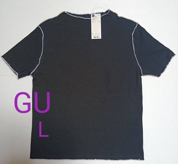 GU リブバイカラーメローT L 黒