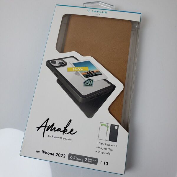 iPhone13 iPhone14 手帳型ケース 背面クリア キャメル 759