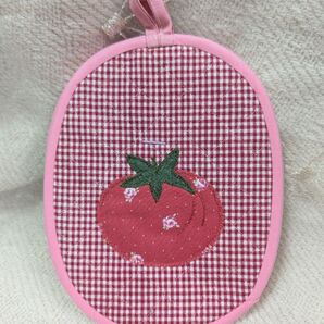 昭和レトロ デッドストック 鍋つかみ 鍋敷き トマト / とまと 赤 チェック ベジタブル レトロポップ