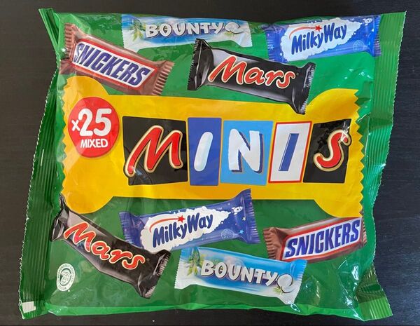 お菓子 海外チョコレート マース、バウンティ、ミルキーウェイ、スニッカーズ minis x25
