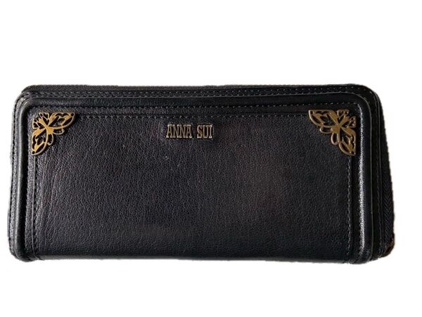 ANNA SUI アナスイ バタフライ L字ファスナー 長財布 黒 ブラック