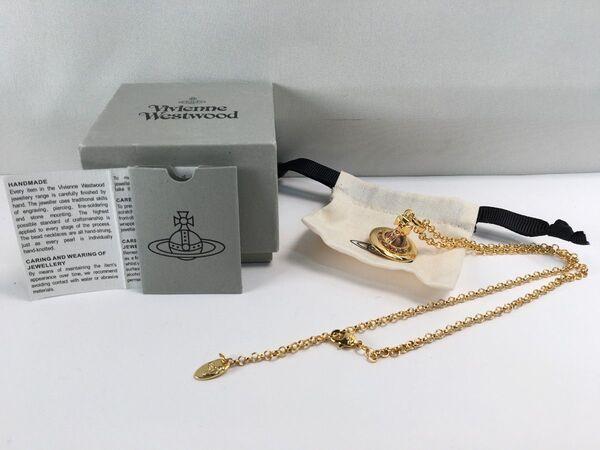 h1169 極美品 VivienneWestwood ヴィヴィアンウエストウッド ネックレス オーブ(ピンク/小)メタルゴールド